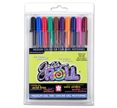 5 Sakura Gelly Roll Pens, Colored, Silver Shadow 5 Sakura Bold
