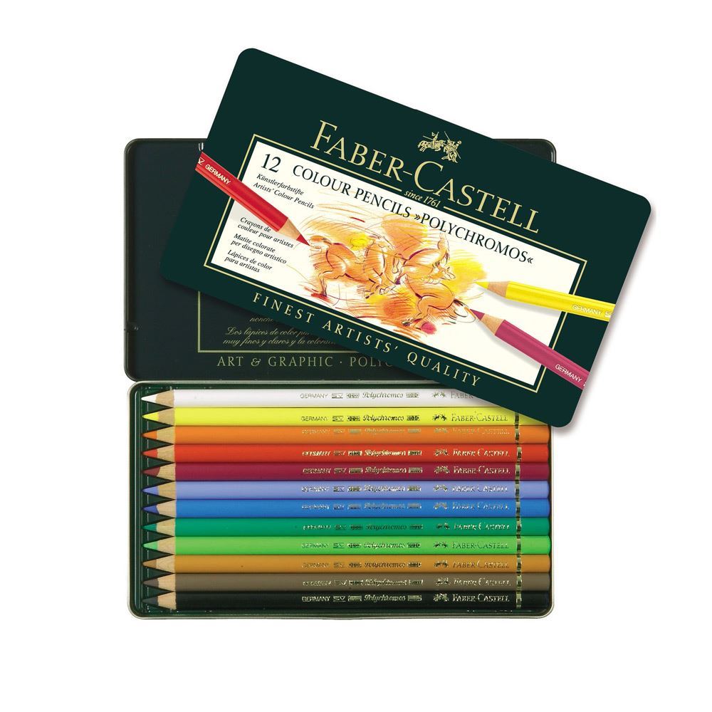 Faber-Castell Polychromos coloured pencils set in a leather case
